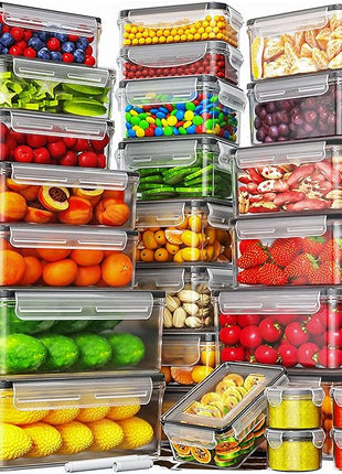 52 Piece Airtight Food Storage Containers Set with Lids (26 Containers & 26 Lids),100% Leakproof Plastic Meal Prep Container Reusable, BPA Free Kitchen and Pantry Organization - Labels & Pen