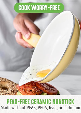GreenLife Soft Grip Healthy Ceramic Nonstick, 12" Frying Pan Skillet with Lid, PFAS-Free, Dishwasher Safe, Yellow