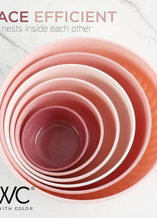 COOK WITH COLOR Prep Bowls with Lids- Wide and Deep Nesting Plastic Small Mixing Bowl Set with Lids, 12 Piece Set - Wide Bowls, Pink