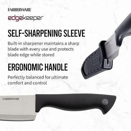 Farberware Edgekeeper 6-Inch Chef Knife with Self-Sharpening Blade Cover, High Carbon-Stainless Steel Kitchen Knife with Ergonomic Handle, Razor-Sharp Knife, Black