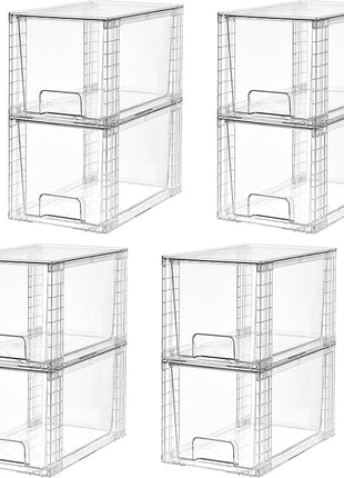 Vtopmart 8 Pack Large Stackable Storage Drawers,Clear Acrylic Drawer Organizers with Handles, Easily Assemble for Fridge, Bathroom,Kitchen Undersink,Cabinet,Pantry Organization and Storage