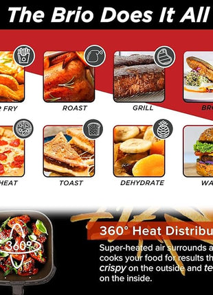 Nuwave 6-quart Brio Healthy Digital Air Fryer with One-Touch Digital Controls, 6 Preset Menu Functions & Removable Divider Insert, Black