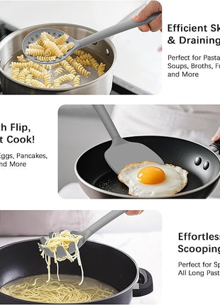 Coukre Silicone Kitchen Cooking Utensils Set with Holder – Heat-Resistant, Food-Grade Kitchen Tools, Spatula, Spoon & Gadgets for Non-Stick Pans, Dishwasher Safe (14, PureGray)