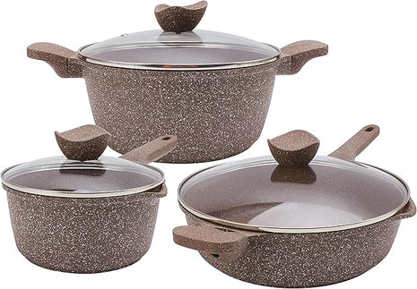 Country Kitchen Non-Stick Cast Aluminum Cookware Set - Durable Kitchen Cookware for Everyday Cooking, Chocolate Brown, 6 Pc.