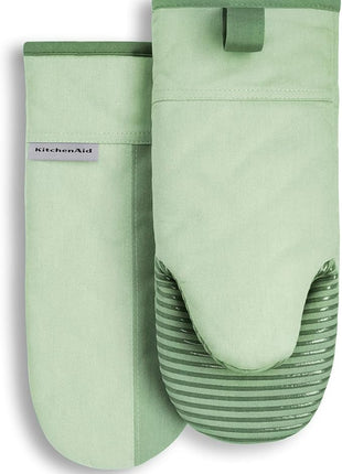 KitchenAid Beacon Two-Tone Non-Slip Oven Mitt Set, Pistachio/Graphite Green, 5.75"x13", 2 Piece