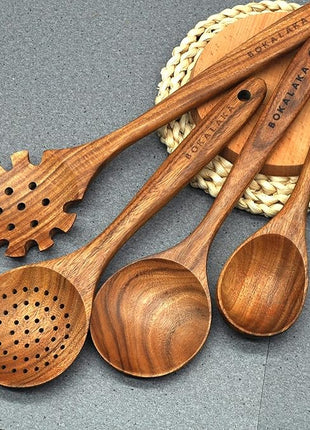 Wooden Spoons for Cooking,10 Pcs Natural Teak Wooden Kitchen Utensils Set Wooden Utensils for Cooking Wooden Cooking Utensils Wooden Spatulas for Cooking (10)