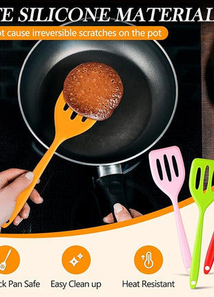 5 Pack Small Silicone Spatula Mini Rubber Turner High Heat Resistant Slotted Egg Fish Spatula Flipper Small Pancake Turner Mini Serving Cooking Kitchen Utensils (Red Blue Green Orange Pink)