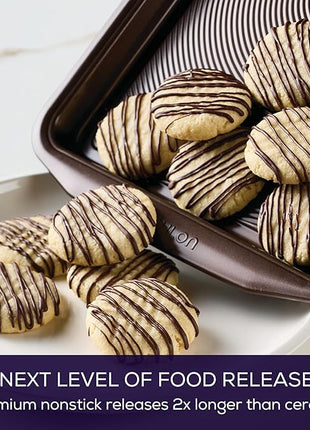 Circulon Nonstick Bakeware Set with Nonstick Bread Pan, Baking Pans, Baking Sheets, Cookie Sheets, Cake Pan and Muffin Pan / Cupcake Pan - 10 Piece, Chocolate Brown