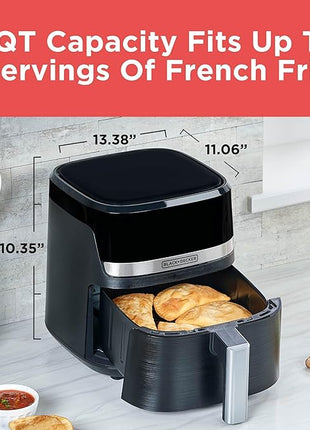 BLACK+DECKER Purifry 4QT Air Fryer, Timer with Auto Shut-off and Shake Reminder, Digital LED Touchscreen and 9 Presets, 1300W up to 400 F, Dishwasher Safe Parts