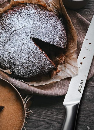 hecef Silver Kitchen knife set of 5, Satin Finish Blade with Hollow Handle, includes 8" Chef, 8" Bread, 8" Santoku, 5" Utility and 3.5" paring knife