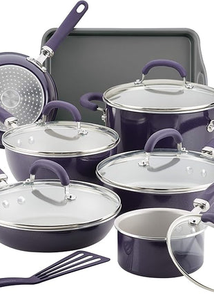 Rachael Ray Create Delicious Nonstick Cookware Pots and Pans Set, 13 Piece, Purple Shimmer