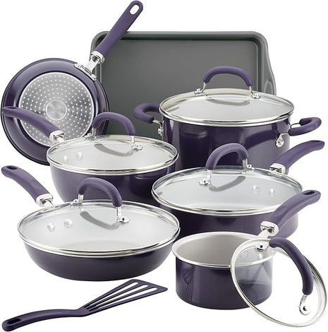 Rachael Ray Create Delicious Nonstick Cookware Pots and Pans Set, 13 Piece, Purple Shimmer