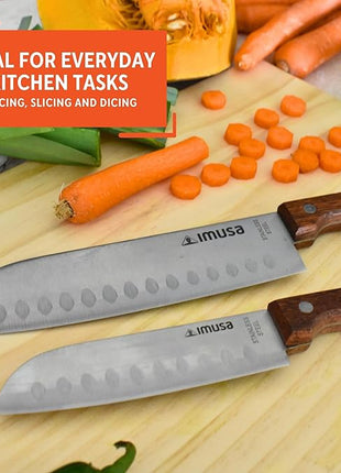 IMUSA, 2pc 5" & 7" Santoku Knife Set w/Wood Handle, Stainless Steel Kitchen Cooking Knifes