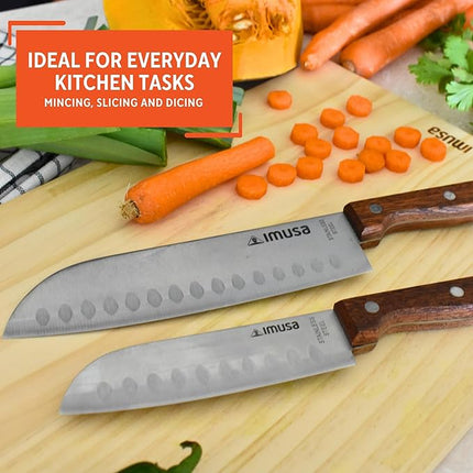 IMUSA, 2pc 5" & 7" Santoku Knife Set w/Wood Handle, Stainless Steel Kitchen Cooking Knifes