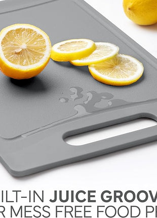 COOK WITH COLOR Non-Slip Cutting Board Set – Kitchen Essentials with Easy Grip Handle for Meat, Veggies, and Fruits, 3 Cutting Boards, Gray