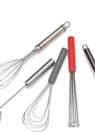 Flat Whisk Silicone Handle Non Slip 10" - 5 Wires Whisk with 10 Heads for Kitchen Cooking by Jell-Cell (Grey)