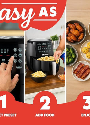 Gourmia Air Fryer Oven Digital Display 4 Quart Large AirFryer Cooker 12 1-Touch Cooking Presets, Black and Stainless Steel Accents Fry Force GAF486