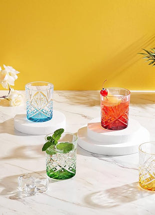 Godinger Whiskey Glasses, Old Fashioned Whiskey Glass for Cocktails, Scotch, Water Beverages - Dublin Crystal, Multi Color, Set of 4, 11oz