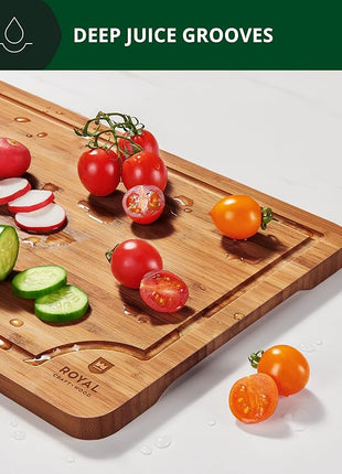 ROYAL CRAFT WOOD Wooden Cutting Boards for Kitchen Meal Prep & Serving - Bamboo Wood Serving Board Set with Deep Juice Groove Side Handles - Charcuterie & Chopping Butcher Block for Meat (3 Pcs)