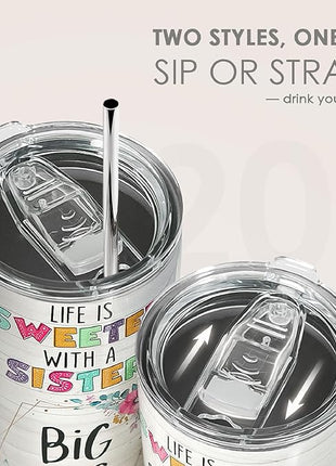 SANDJEST Sister Gifts - Sister Stainless Steel 20oz Tumbler, Insulated Travel Mug, Gifts for Birthday, Christmas, Women, Girls, Best Friends