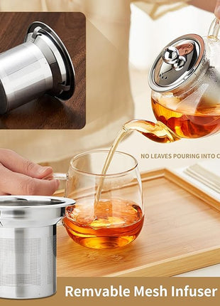 Glass Teapot Stovpetop Safe,20 oz/ 600 ml Stove Top & Microwave Safe Small Borosilicate Glass Kettle with Loose Leaf Tea Strainer For Flower Blooming Tea, Clear