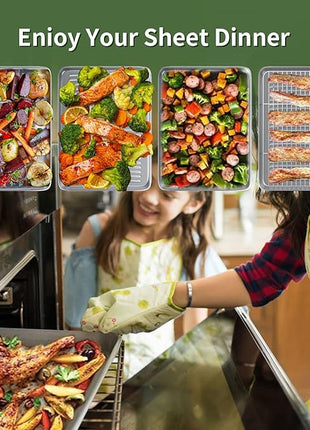 Baking Sheet with Wire Rack Set: 3 Baking Pans + 3 Cooling Racks for Cooking and Baking - Stainless Steel Nonstick Bacon Pans for Oven, Warp Resistant & Heavy Duty & Rust Free