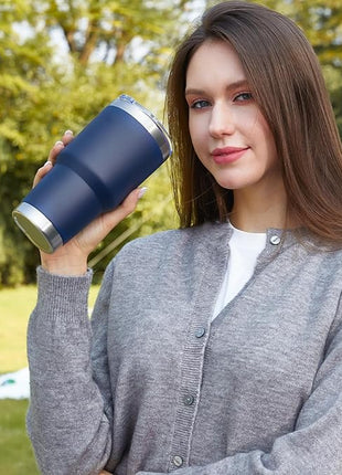 MEWAY 30oz Insulated Tumbler With Lids and Straws,Stainless Steel Double Vacuum Coffee Tumbler Cup, Brush, Durable Powder Coated Coffee Cup for Cold & Hot Drinks(Navy,8 PACK)
