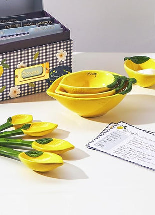 Lemon Ceramic Spoons Set: Lemon Shaped Measuring Spoons: 1 Tablespoon, 1 Teaspoon, 1/2 Teaspoon and 1/4 Teaspoon