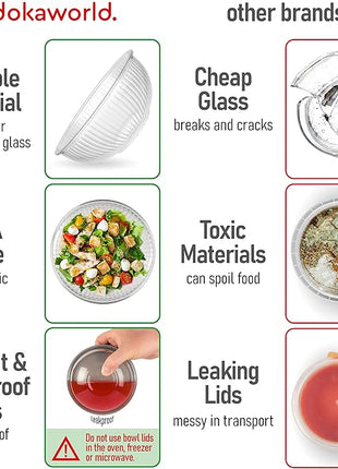 Set of 6 Stackable Space-Saving Nesting Glass Bowls with BPA Free Lids for Foodprep, Storage, Baking, Mixing & Cooking, Microwave Safe - Durable Inert Borosilicate Glass