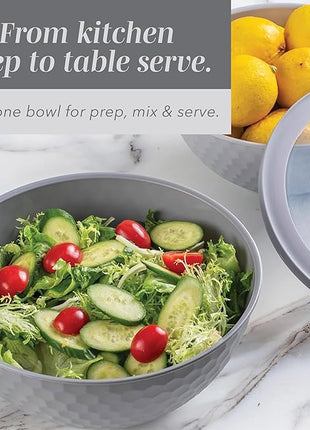 COOK WITH COLOR Mixing Bowls with Lids - 12 Piece Plastic Nesting Bowls Set includes 6 Prep Bowls and 6 Lids, Non Slip Bottom and Embossed Design - Microwave Safe (Grey)