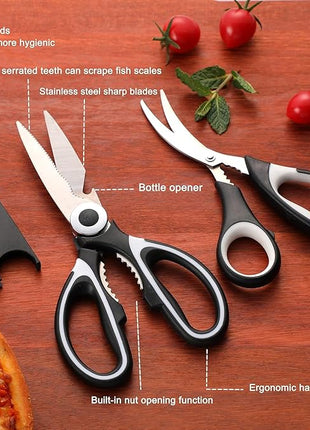 Kitchen Scissors All Purpose 3 Pack - Heavy Duty Stainless Steel Cooking Shears for Cutting Meat, Food, Fish, Poultry Multipurpose Sharp Sissors for Dishwasher Safe