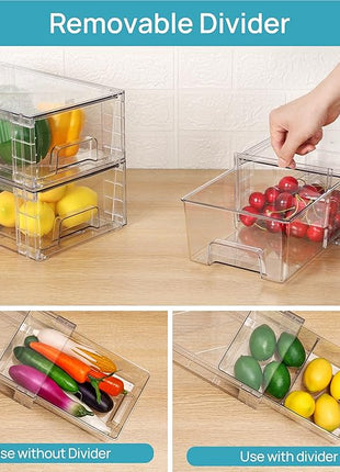 Vtopmart 4 Pack Stackable Storage Drawers,Clear Acrylic Drawer Organizers with Handles, Easily Assemble for Fridge, Bathroom,Kitchen Undersink,Cabinet,Pantry Organization and Storage