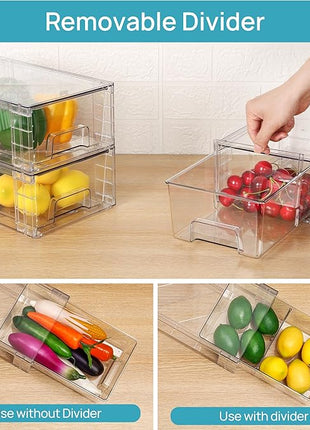 Vtopmart 10 Pack Stackable Storage Drawers,Clear Acrylic Drawer Organizers with Handles, Easily Assemble Containers for Fridge, Bathroom,Kitchen Undersink,Cabinet,Pantry Organization and Storage