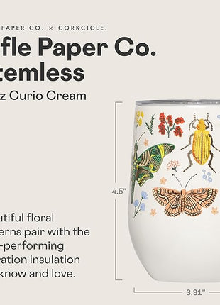 Corkcicle Stemless Insulated Wine Glass Tumbler - Keeps Beverages Cold 6 Hrs Hot 3 Hrs - Stainless Steel - Easy-Grip - Gift for Mom - Great for Mother's Day or Christmas - 12 oz - Curio Cream