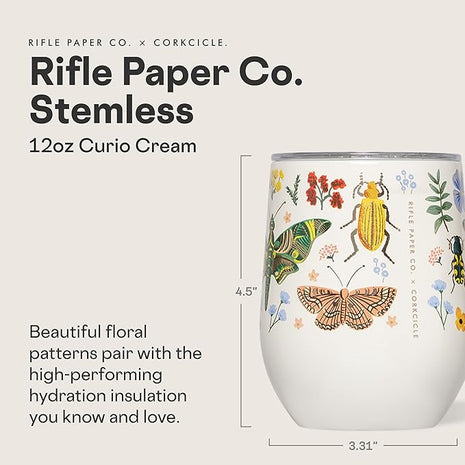 Corkcicle Stemless Insulated Wine Glass Tumbler - Keeps Beverages Cold 6 Hrs Hot 3 Hrs - Stainless Steel - Easy-Grip - Gift for Mom - Great for Mother's Day or Christmas - 12 oz - Curio Cream