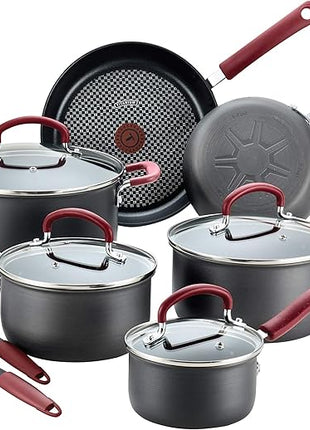 T-fal Ultimate Hard Anodized Nonstick Cookware Set 12 Piece, Oven Broiler Safe 600F, Kitchen Cooking Set w/Fry Pans, Saucepans, Dutch Oven, Kitchen Utensils, Pots and Pans, Dishwasher Safe, Black