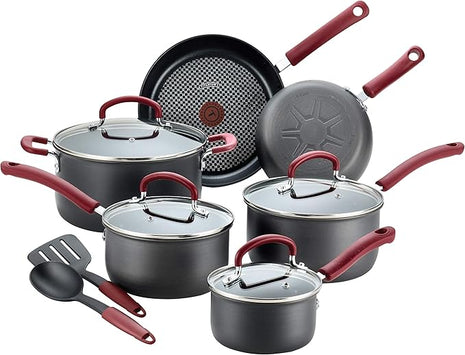 T-fal Ultimate Hard Anodized Nonstick Cookware Set 12 Piece, Oven Broiler Safe 600F, Kitchen Cooking Set w/Fry Pans, Saucepans, Dutch Oven, Kitchen Utensils, Pots and Pans, Dishwasher Safe, Black