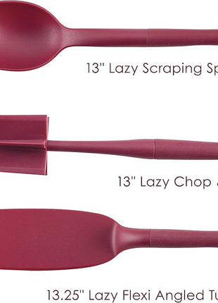 Rachael Ray Tools and Gadgets Lazy Crush & Chop, Flexi Turner, and Scraping Spoon Set / Cooking Utensils - 3 Piece, Burgundy Red