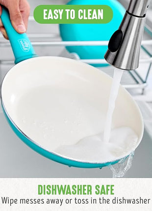 GreenLife Non Stick Fry Pan Set (7" & 10"), Non-Toxic PFAS-Free Ceramic Skillets, Dishwasher & Oven Safe, Egg Omelet Frying Pans, Stay- Cool Handles, Kitchen Home Cooking Essentials, Caribbean Blue