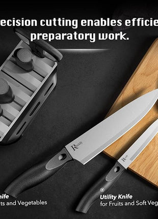 Kitchen Knife Set with Block, 7 Pieces Chef Knife Set with Knives, Scissor, Block for Meat/Vegetables/Fruits Chopping, Slicing, Dicing&Cutting