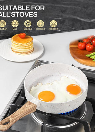 MICHELANGELO Small Frying Pan Nonstick - 6 Inch Single Egg Frying Pan, Mini Skillet with Stay-Cool Handle, Non-Toxic Omelette Pan, White