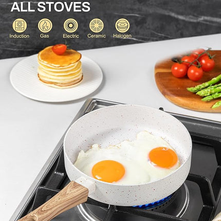 MICHELANGELO Small Frying Pan Nonstick - 6 Inch Single Egg Frying Pan, Mini Skillet with Stay-Cool Handle, Non-Toxic Omelette Pan, White