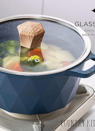 Country Kitchen Non-Stick Cast Aluminum Cookware Set - Durable Kitchen Cookware for Everyday Cooking, Navy Diamond, 11 Pc.