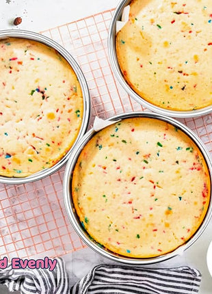 E-far 8 Inch Cake Pan Set of 3, Stainless Steel Round Layer Cake Baking Pans, Non-Toxic & Healthy, Mirror Finish & Dishwasher Safe