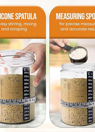 Sourdough Starter Kit - 34oz Large Capacity Glass Fermentation Jar with Lid, Silicon Spatula, and Measuring Spoons - Beginner Sourdough Starter Kit, Sourdough Bread Baking Supplies, Fermentation Kit