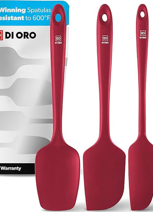 DI ORO Silicone Spatula Set - Rubber Kitchen Spatulas for Baking, Cooking, & Mixing - 600°F Heat-Resistant & BPA Free Silicone Scraper Spatulas for Nonstick Cookware - Dishwasher Safe (4pc, Red)