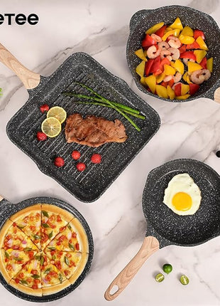 JEETEE Pots and Pans Set Non Stick 23pcs, Healthy Kitchen Cookware Sets, Induction Cooking Set W/Gray Frying Pans, Saucepans, Sauté & Griddle & Crepe Pan (PFOA, PFAS Free)