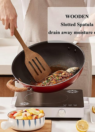 4 Pack Wooden Spatula for Cooking, Non-stick Turner Acacia Wood Spatula for Kitchen Use, Handmade Non-Toxic Cooking Spatula Set for Kitchen Gifts, Ideal Cookware Utensils for Cooking Eggs, Fish