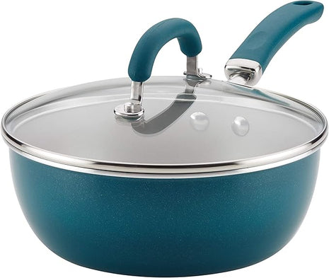 Rachael Ray Create Delicious Nonstick Saute/All Purpose Pan with Lid, 3 Quart - Teal Shimmer, teal shimmer blue
