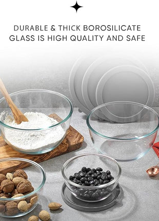 JoyJolt Kitchen Mixing Bowls - 8pc Glass with Lids Set – Neat Nesting Large Bowl Batter Cooking Storage and Big Salad BPA-Free Gray